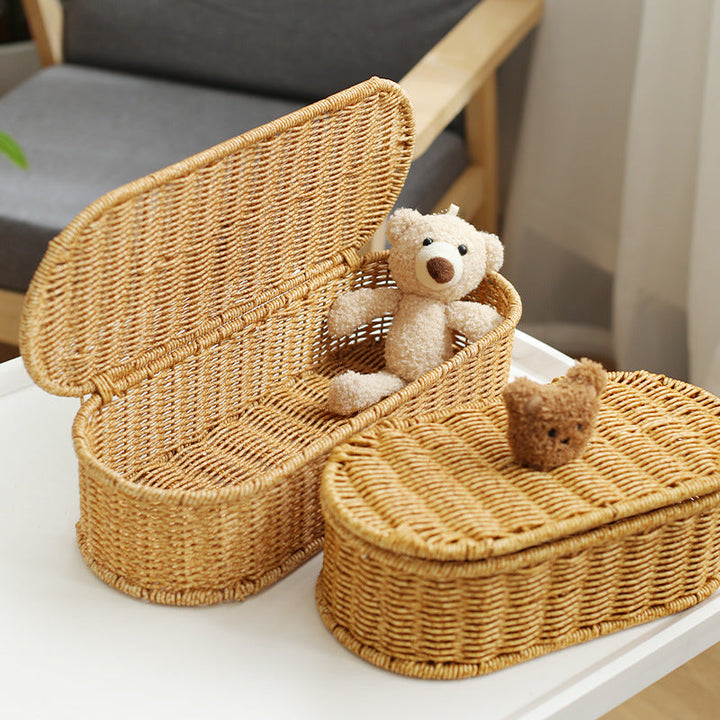 Decorative Woven Storage Box with Cute Bear Lid Kalsten