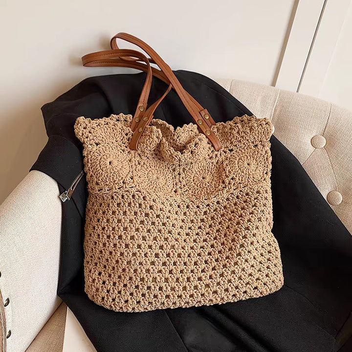 Macrame shopping bag with leather handles Kalsten