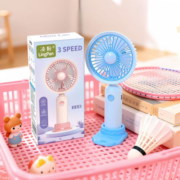 Unisex compact portable USB handheld fan with foldable stand and quiet brushless motor Kalsten