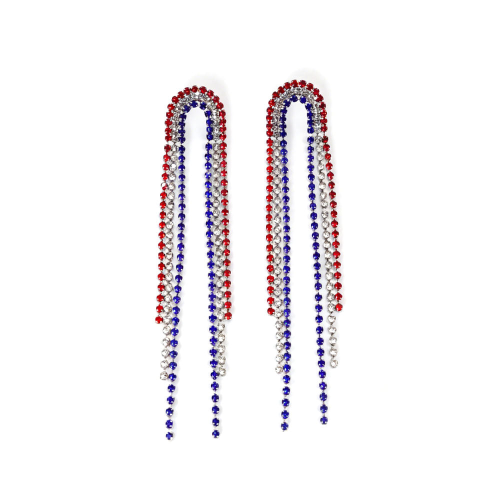 Ladies long sparkling crystal tassel earrings with geometric stud closure Kalsten