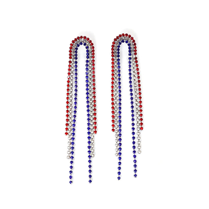 Ladies long sparkling crystal tassel earrings with geometric stud closure Kalsten