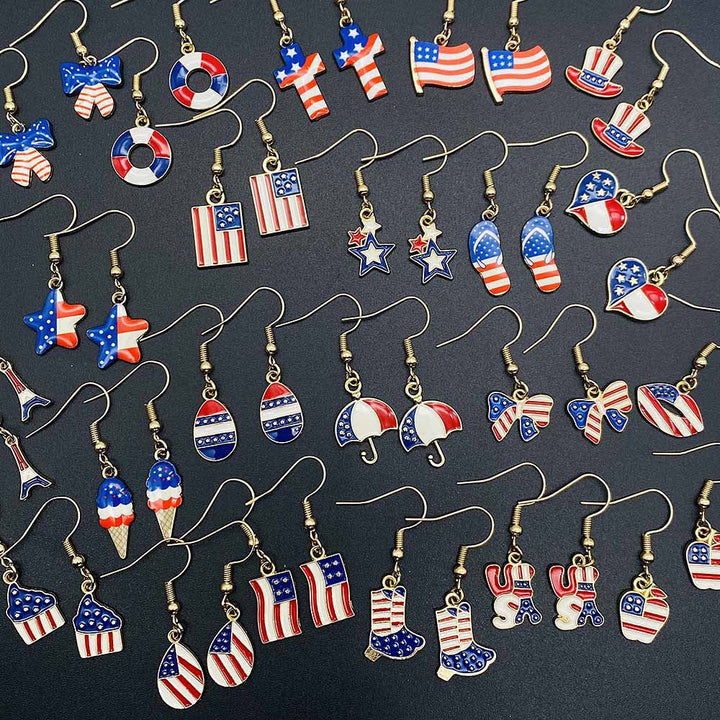 Women's Independence Day patriotic enamel flag dangle earrings with hypoallergenic fishhook wires Kalsten