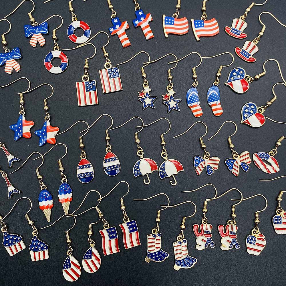 Women's filigree drop earrings with enameled flag pendants and metal hook closure Kalsten