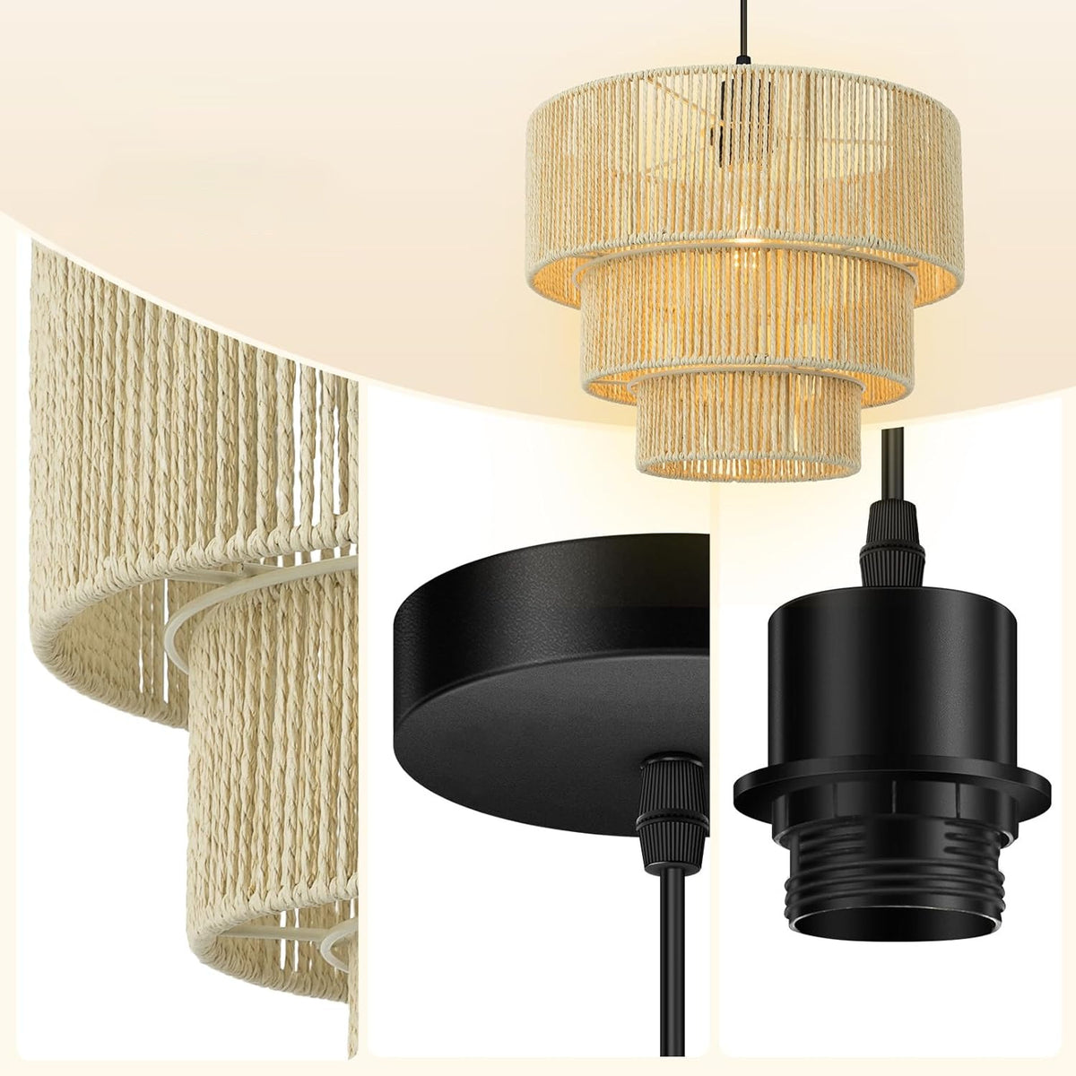 Elegant hanging lamp with rattan details Acalora
