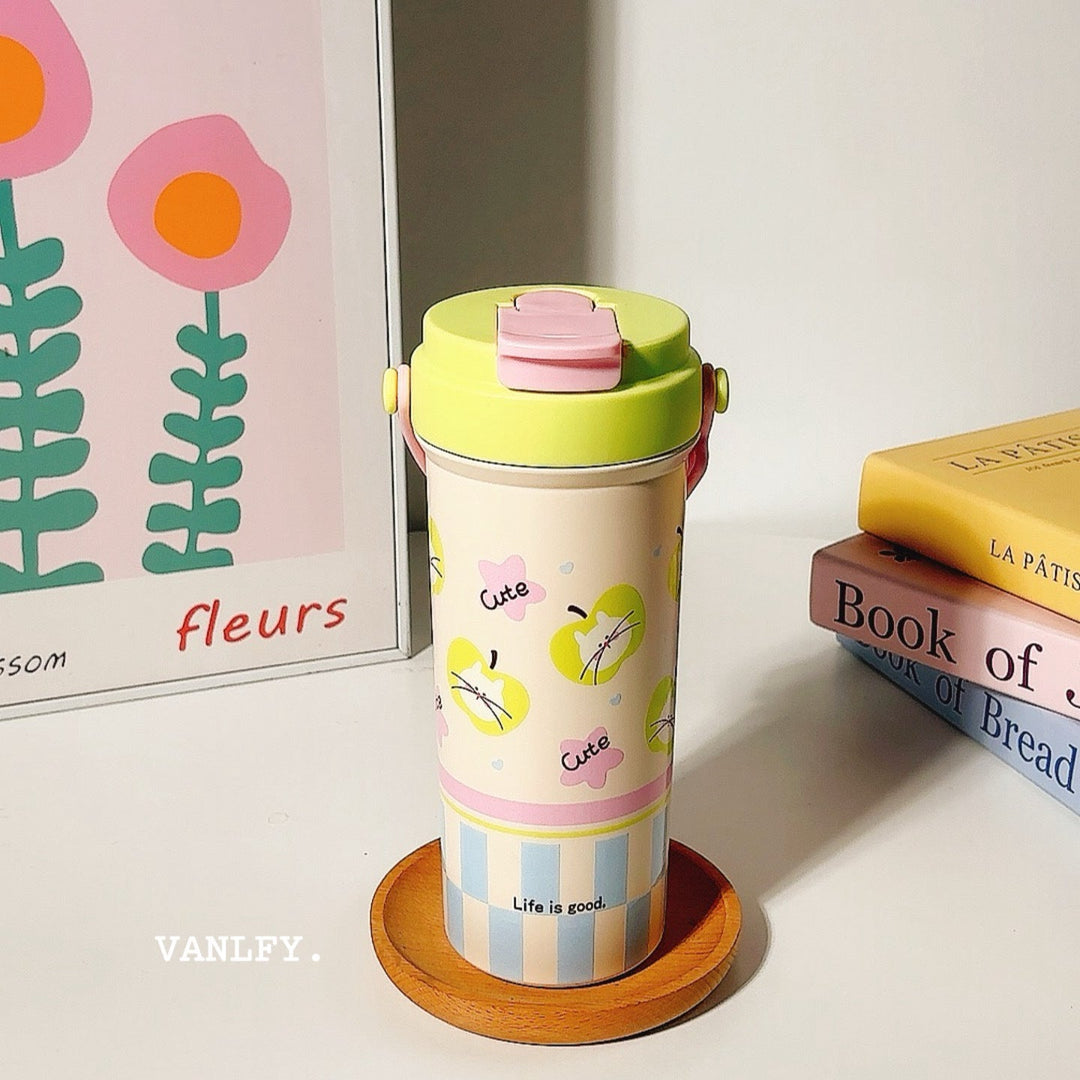 Women's insulated drinking cup with secure flip lid and cute dog design Kalsten