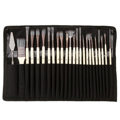 BowLift | Artist Paint Brush Set | 24 Nylon Brushes with 7 Shapes & Palette Knife | Acrylic, Oil & Watercolor