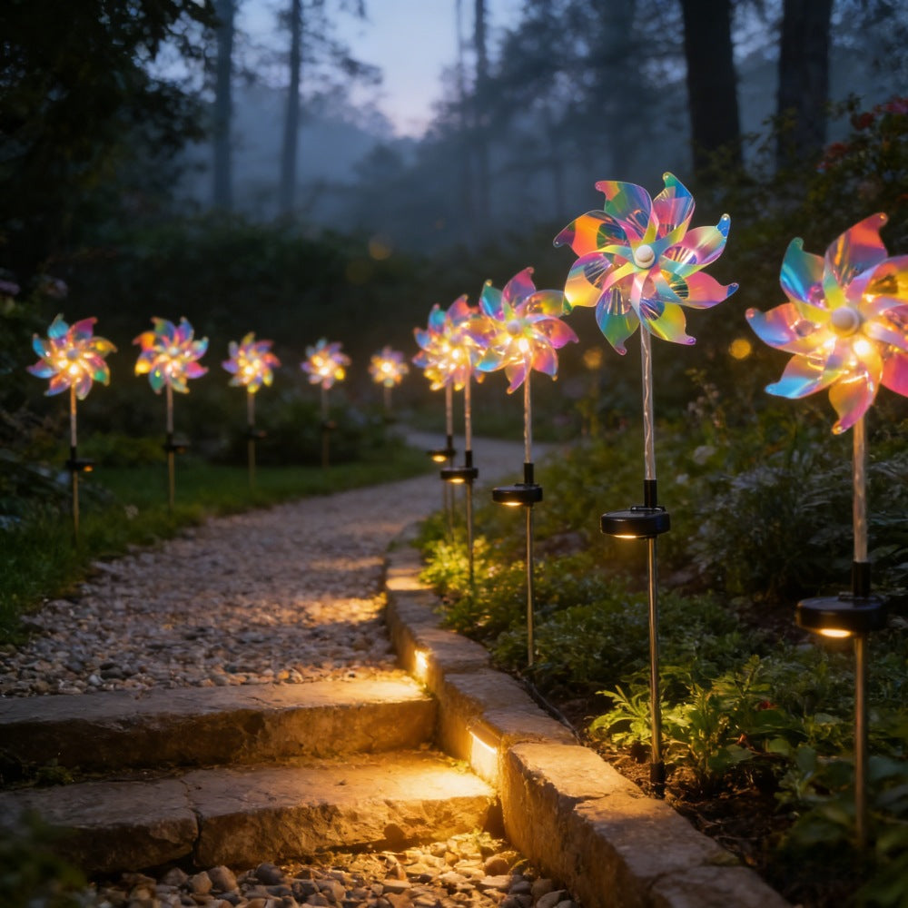 LED Solar-Powered Spinning Pinwheel Pathway Stake Lights Kalsten