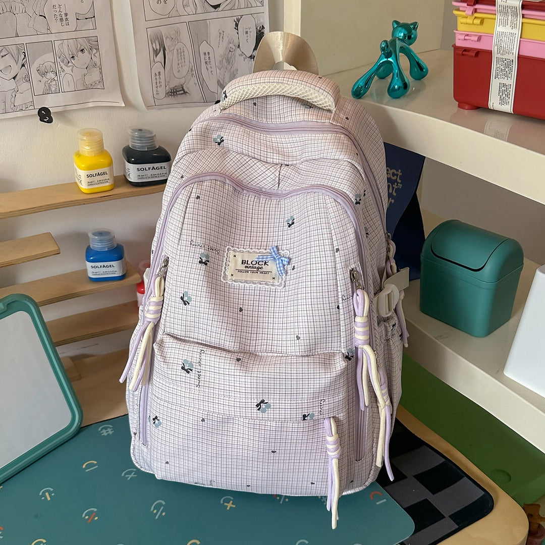 Floral-Patterned Multi-Pocket School Backpack