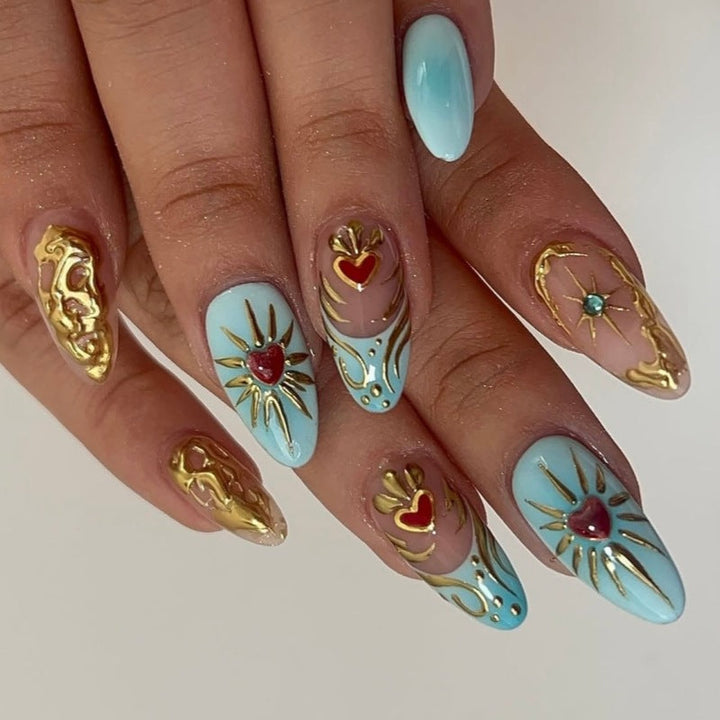 Artistic Floral Embellished Press-On Nail Set Kalsten
