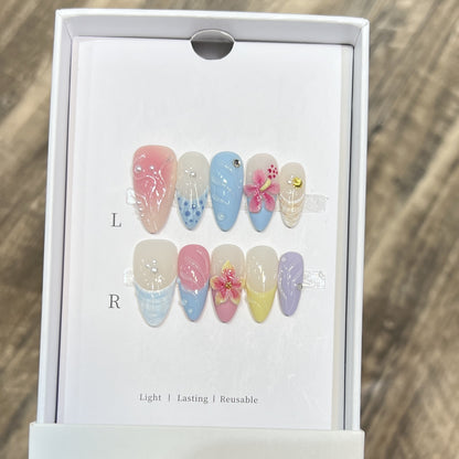 Artistic Floral Stiletto Press-On Nail Set Acalora