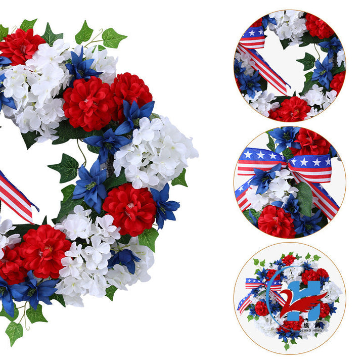 Unisex decorative door wreath made of durable artificial flowers with ribbon in festive style Kalsten
