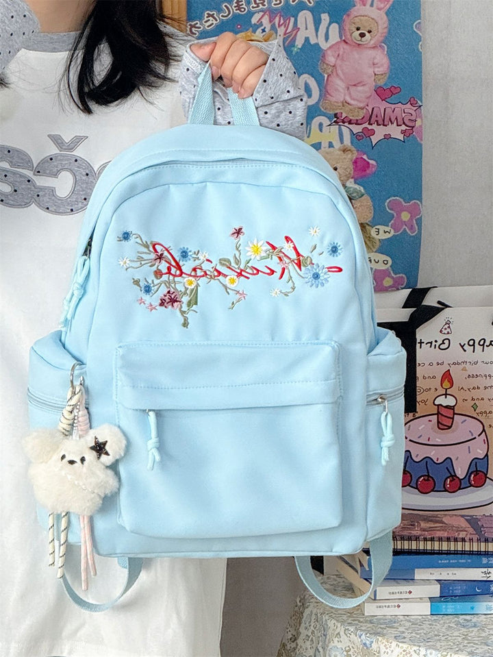 Floral Embroidered School Backpack