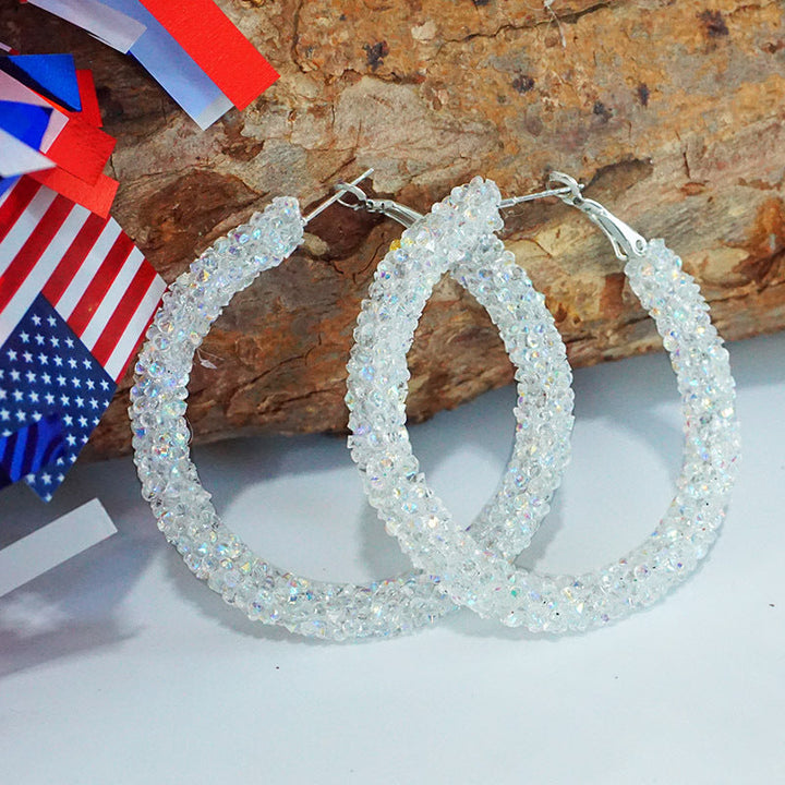 Women's large hoop earrings with rhinestone embellishment and rhodium-plated setting Kalsten