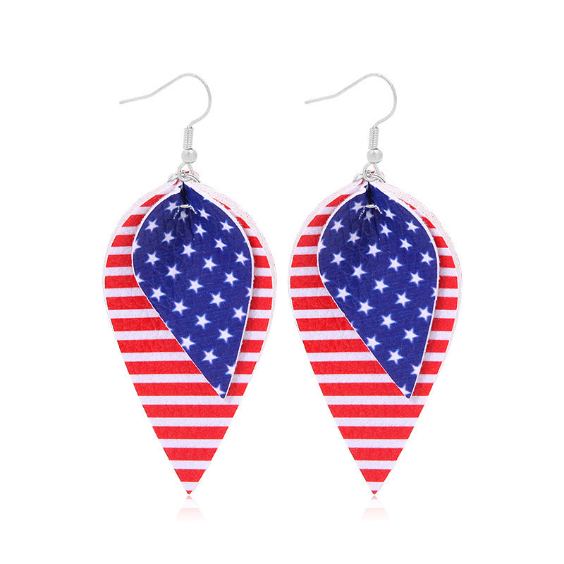Women's lightweight drop earrings with stars-and-stripes design made of vegan leather Kalsten