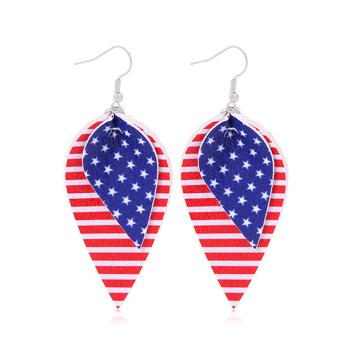 Women's lightweight drop earrings with stars-and-stripes design made of vegan leather Kalsten