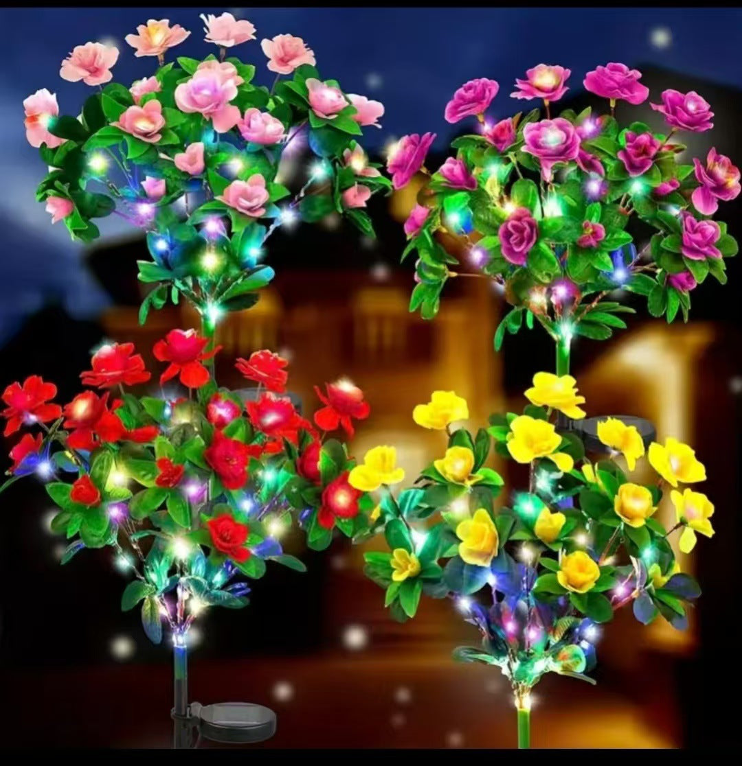 Solar-Powered Realistic Camellia Floral Garden Stake Lights With Adjustable LED Heads And Stainless Steel Spike Kalsten