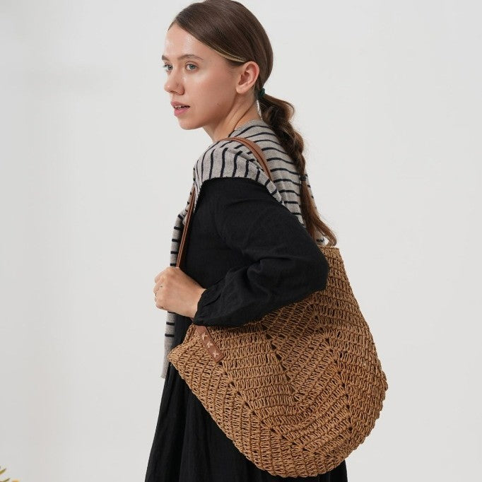 Handmade beach shoulder bag with leather handles Kalsten