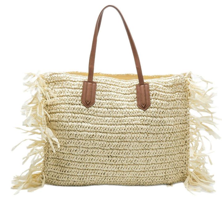 Beach bag with fringed design and sturdy leather handles Kalsten