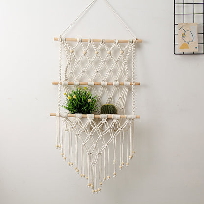 Macrame Wall Hanging with Natural Wood Accents Acalora