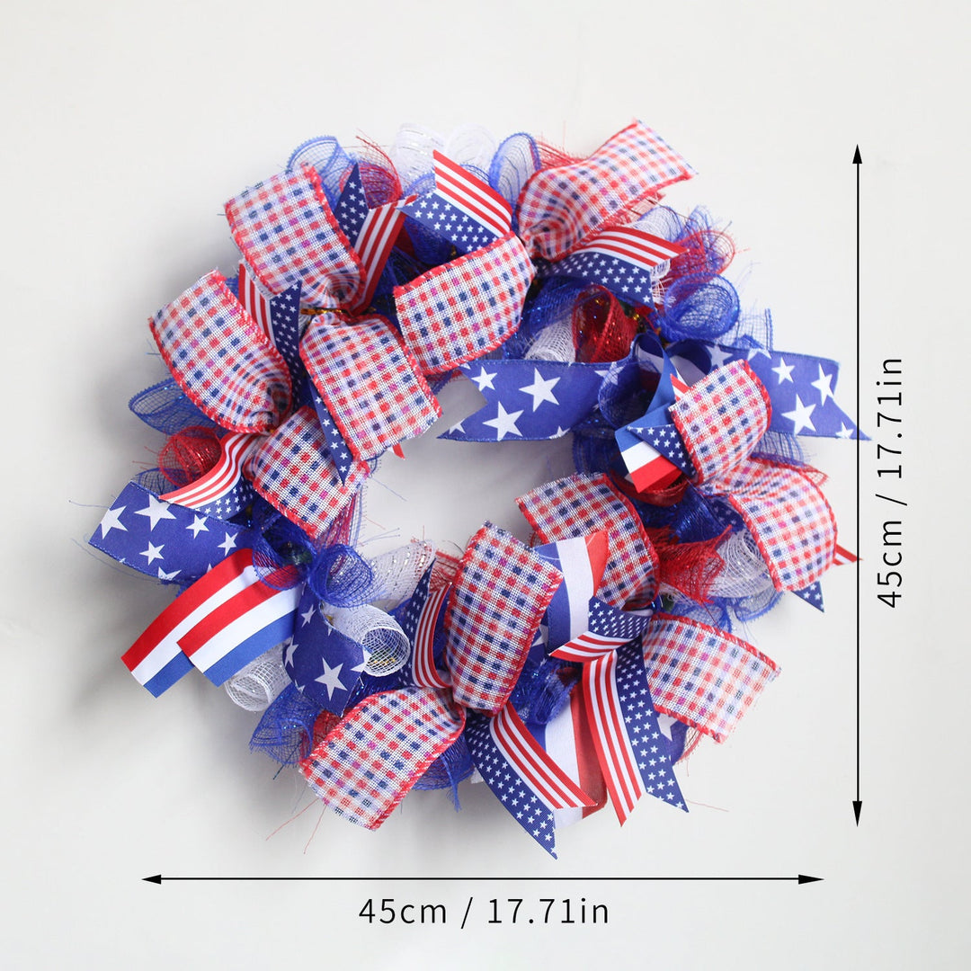 Unisex handmade patriotic door wreath with ribbon, star pattern and decorative net bow Kalsten