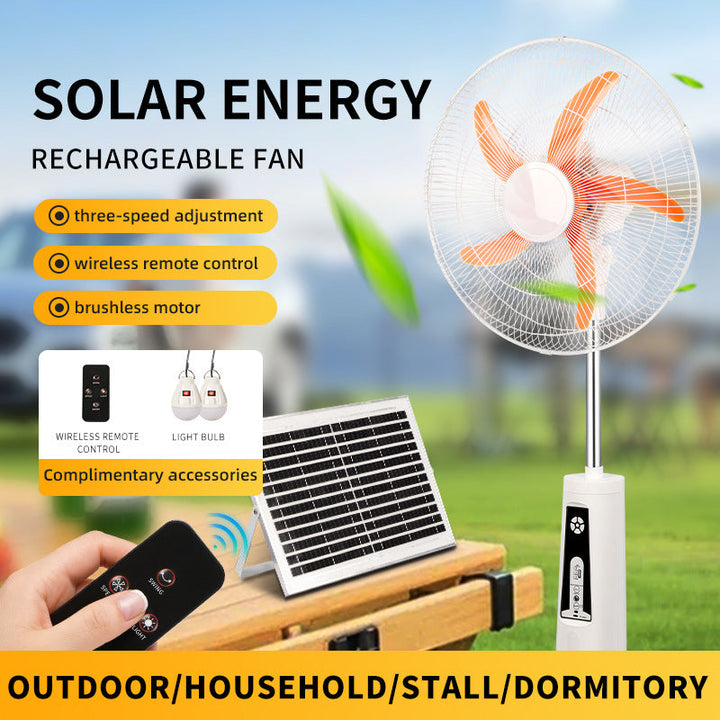 Unisex nan adjustable stand fan with solar panel, brushless motor, USB charging port and LED emergency light Kalsten