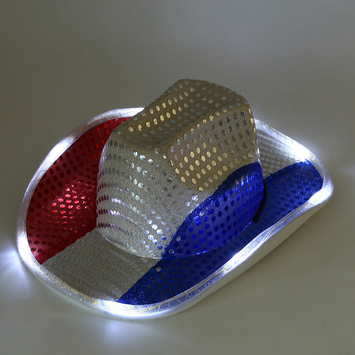 Unisex LED-lighted sequin cowboy hat with integrated LED lighting Kalsten