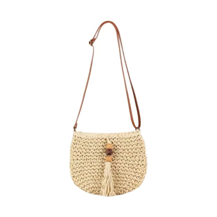 Handwoven shoulder bag with tassels and wooden details Kalsten