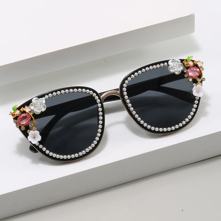 Ladies Glamorous Cat-Eye Sunglasses with Floral Decorations Kalsten