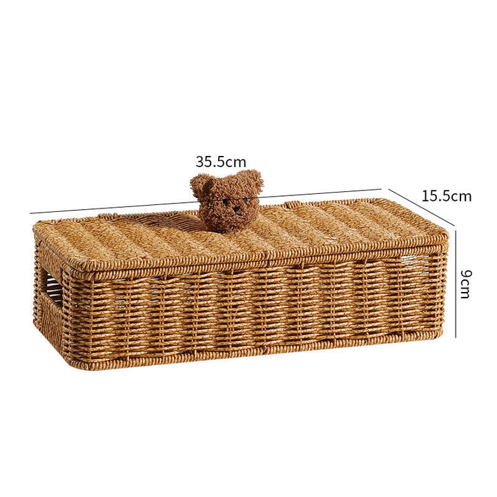 Decorative Woven Storage Box with Cute Bear Lid Kalsten