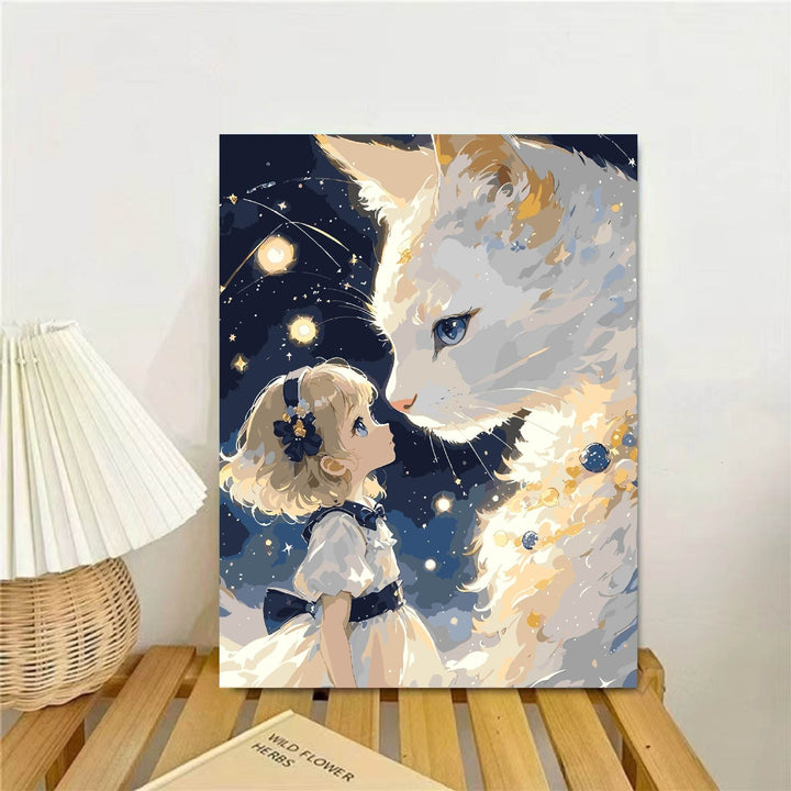 Whimsical Fantasy Cat and Girl Wall Art Kalsten