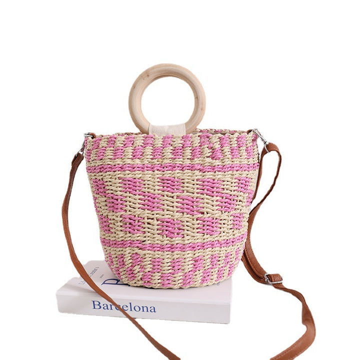 Handcrafted basket bag with wooden handle and adjustable shoulder strap Kalsten