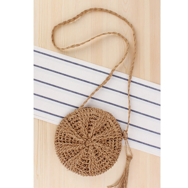 Round Bast Crossbody Bag with Tassels Kalsten