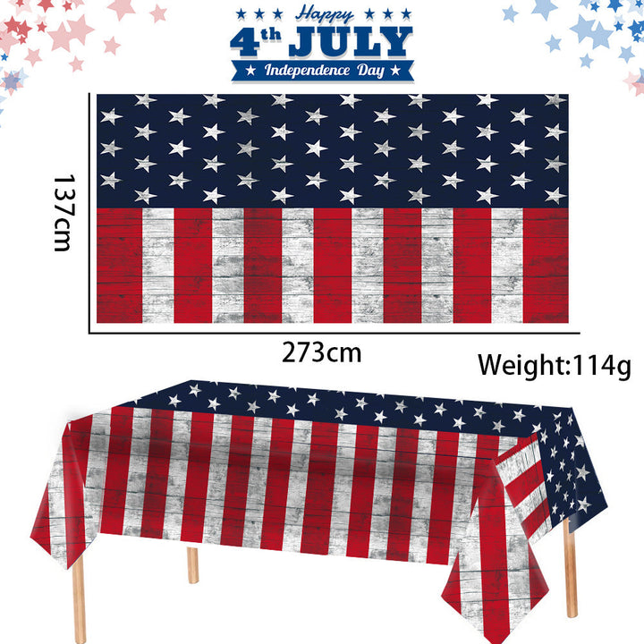 Independence Day Festive Vinyl Rectangular Tablecloth with Star Border Pattern Kalsten