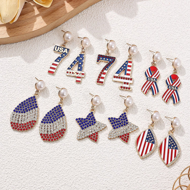 Ladies' eye-catching statement earrings with pearl stud and USA number pendant Kalsten