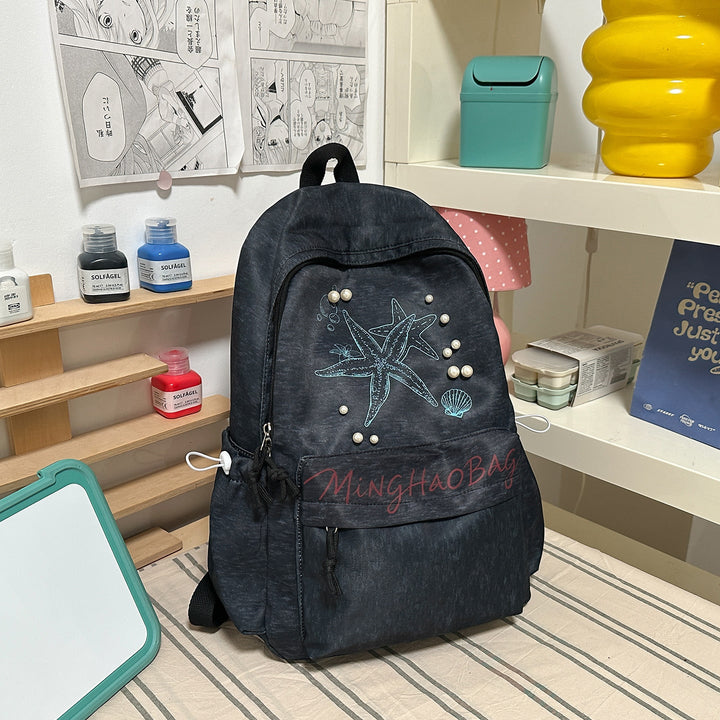 Embroidered Starfish Design School Backpack