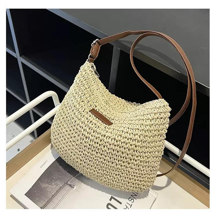 Handwoven shoulder bag with brown leather accent Kalsten