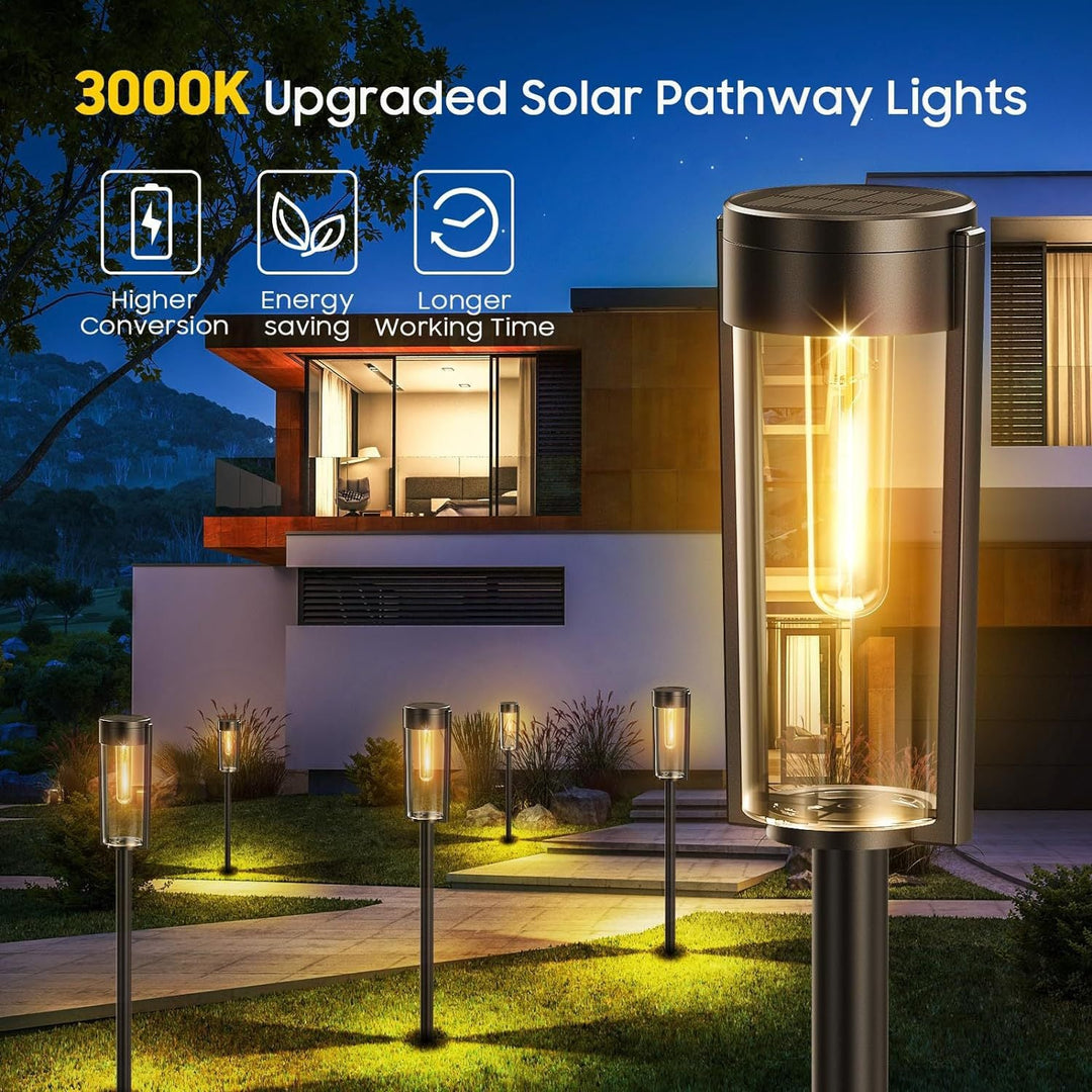 Outdoor Waterproof Vintage Glass Post Lantern With LED Filament Bulb And Ground Stake Kalsten