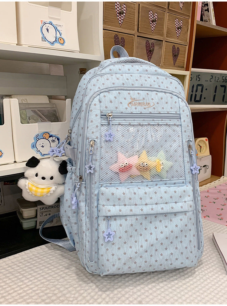Star-Print Multi-Functional School Backpack