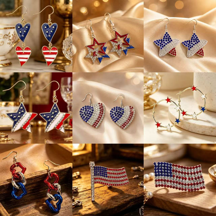 Women's Statement Earrings made of enamel with star and stripe motif and crystal embellishment Kalsten