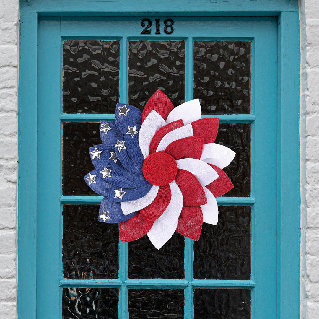 Unisex decorative patriotic door wreath flower made of linen with star studs Kalsten