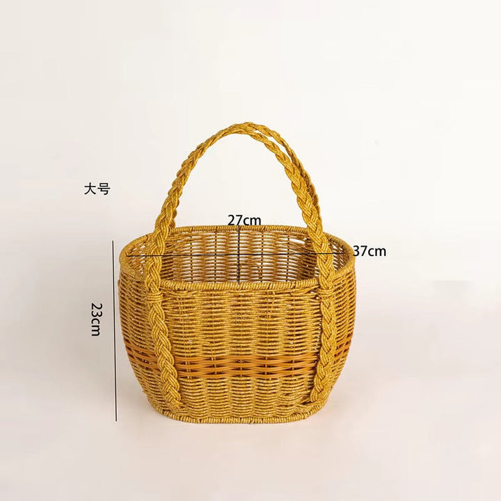Ladies Handwoven Rattan Basket with Double Handle Kalsten