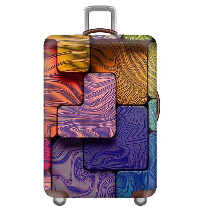 Unisex large hard shell suitcase with sturdy trolley handle and elastic motif protective cover superhero design Kalsten