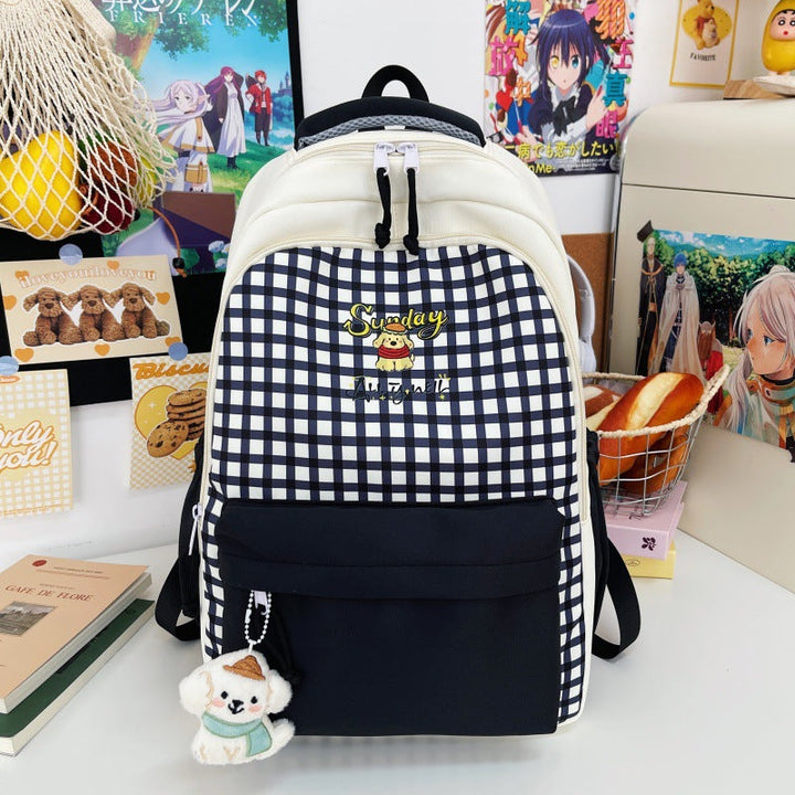 Checked Patterned Multi-Compartment School Backpack