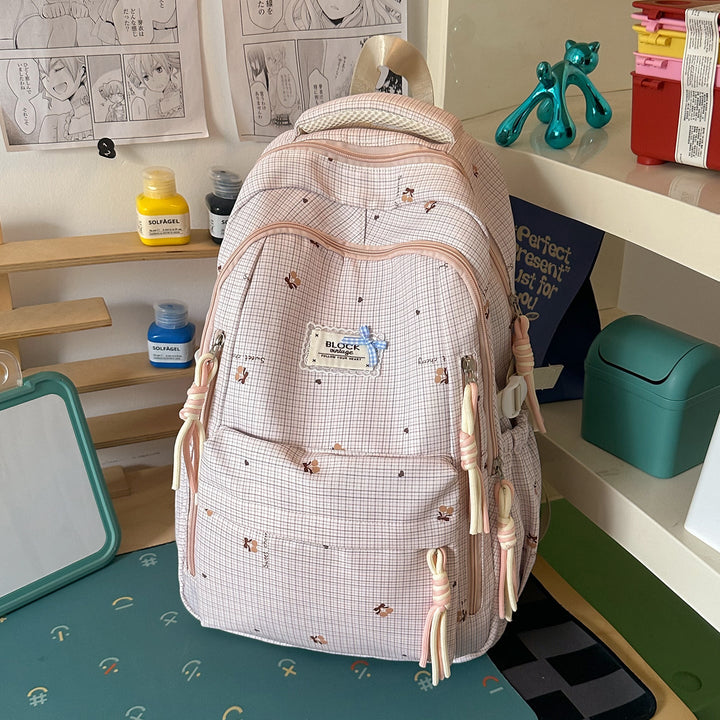 Floral-Patterned Multi-Pocket School Backpack