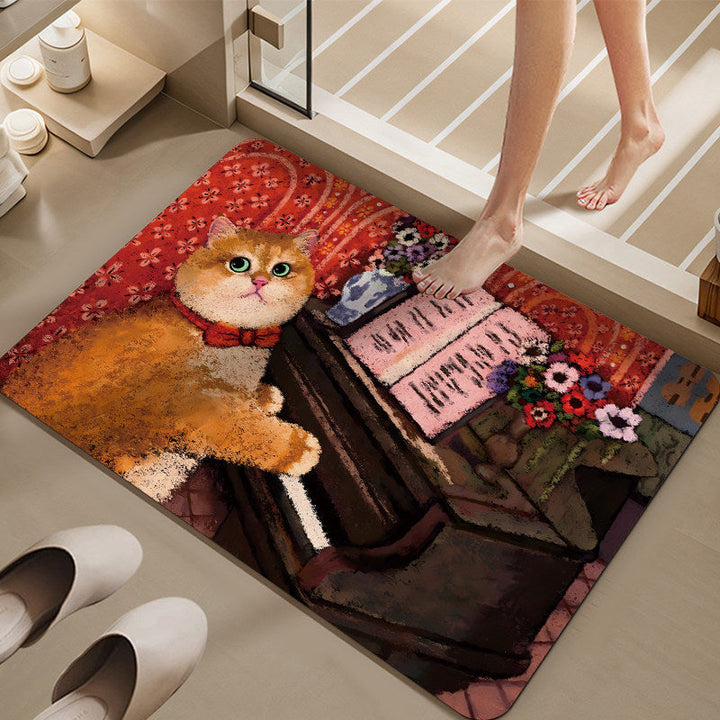 Cartoon Cat-Themed Bath Mat Kalsten