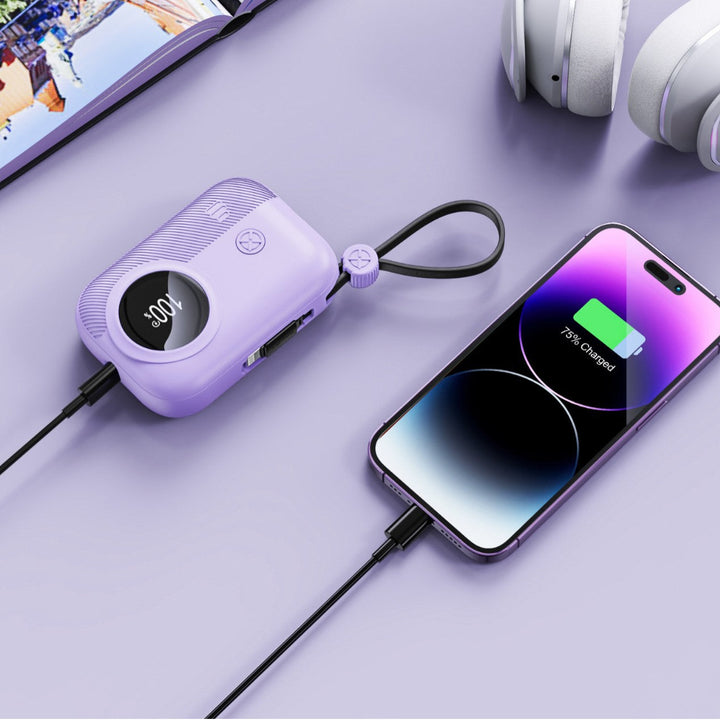 Compact power bank with integrated charging plug and digital humidity indicator Kalsten