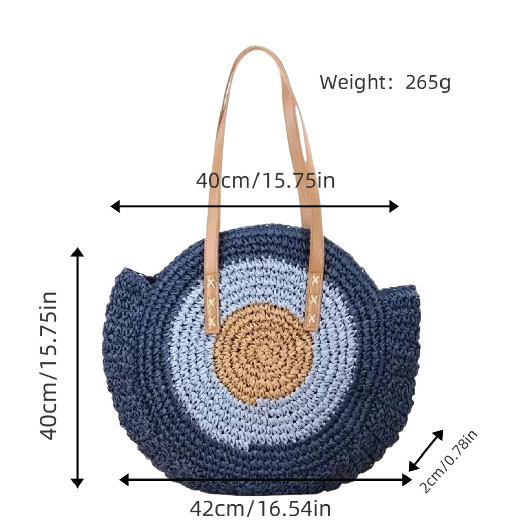 Braided basket bag with unique round design and elegant shoulder straps Kalsten