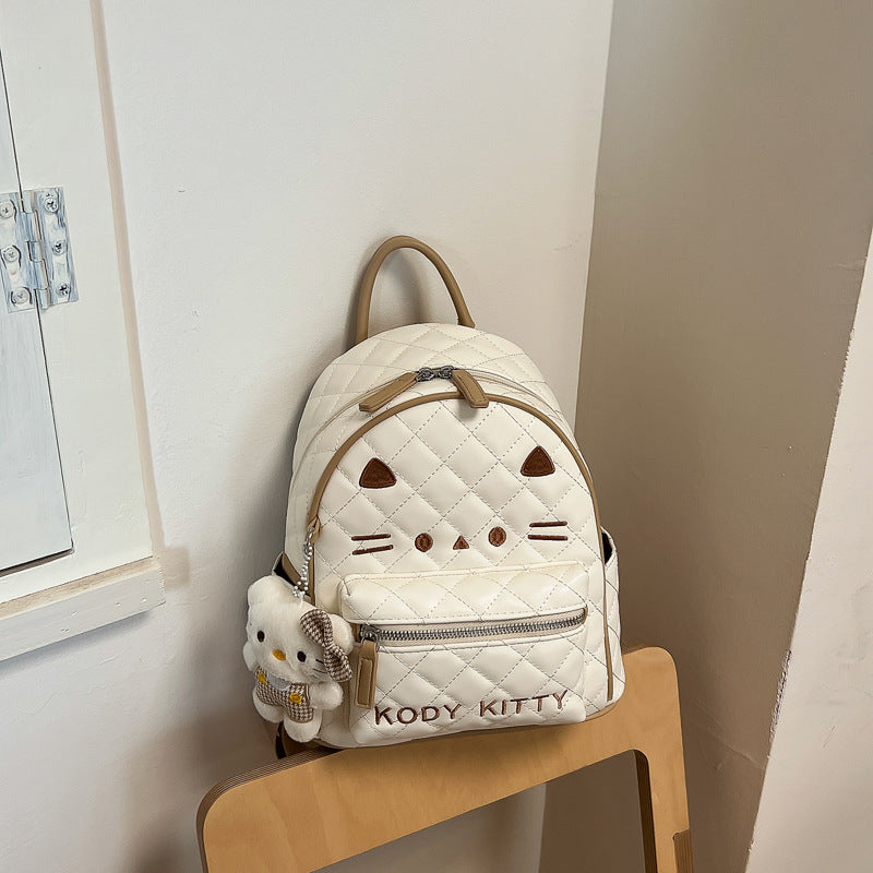 Cute Quilted Cat Face Mini School Backpack