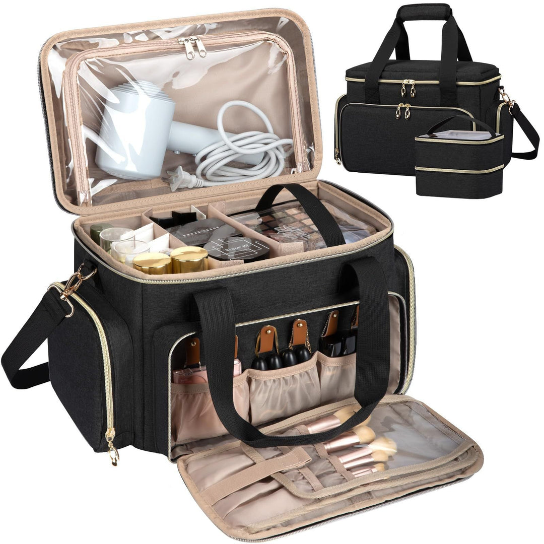 Cosmetic organizer bag with multiple compartments and transparent pockets Kalsten