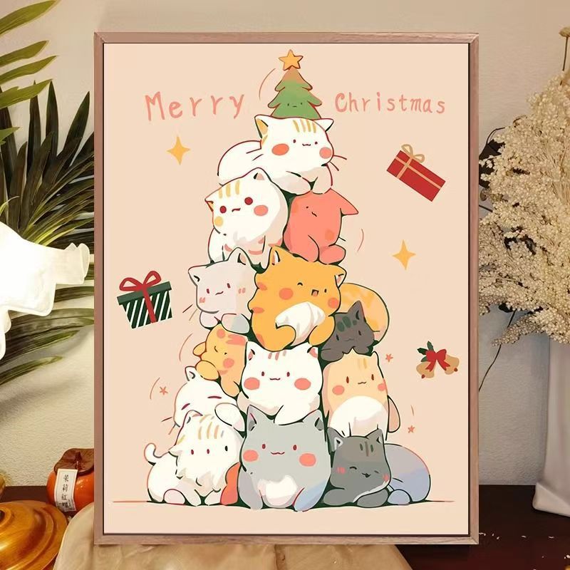Whimsical Cat-Themed Holiday Canvas Art Print Kalsten
